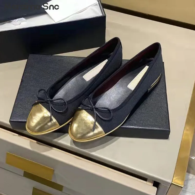 Leather Bowknot Ballet Shoes Fashion Color Matching Flat Bottom Round Toe Women's Shoes Shallow Mouth Casual Classic Shoes