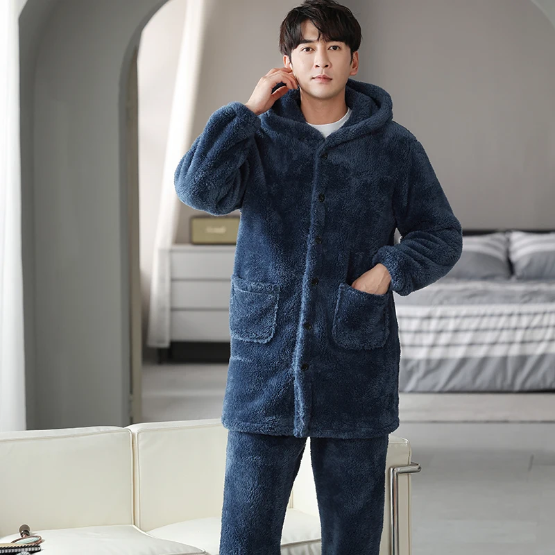 Ночная рубашка с капюшоном мужская зимняя утолщенная длинная пижама X