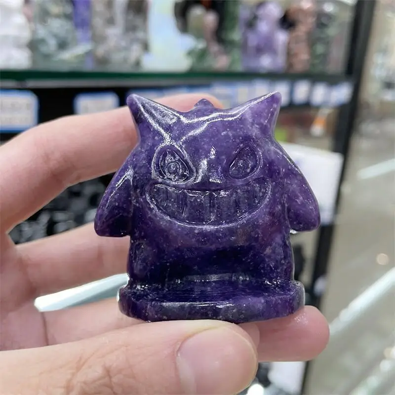

Natural Crystal Stone Lepidolite Hand Carved Reiki Figurine Cartoon Carving Healing Aquarium Room Ornament Home Decor