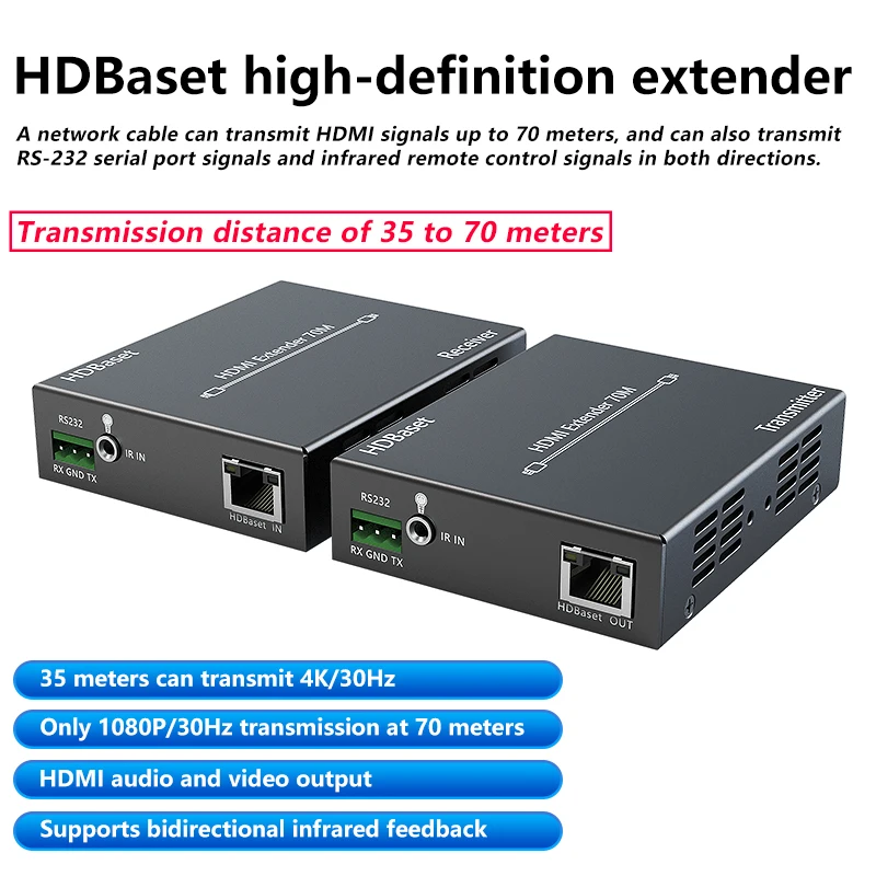 

4K HDMI HDbaset Network Extender HD Video Transmitter Receiver by Single Cat6 POC IR remote control included up to 70M 100M 150M