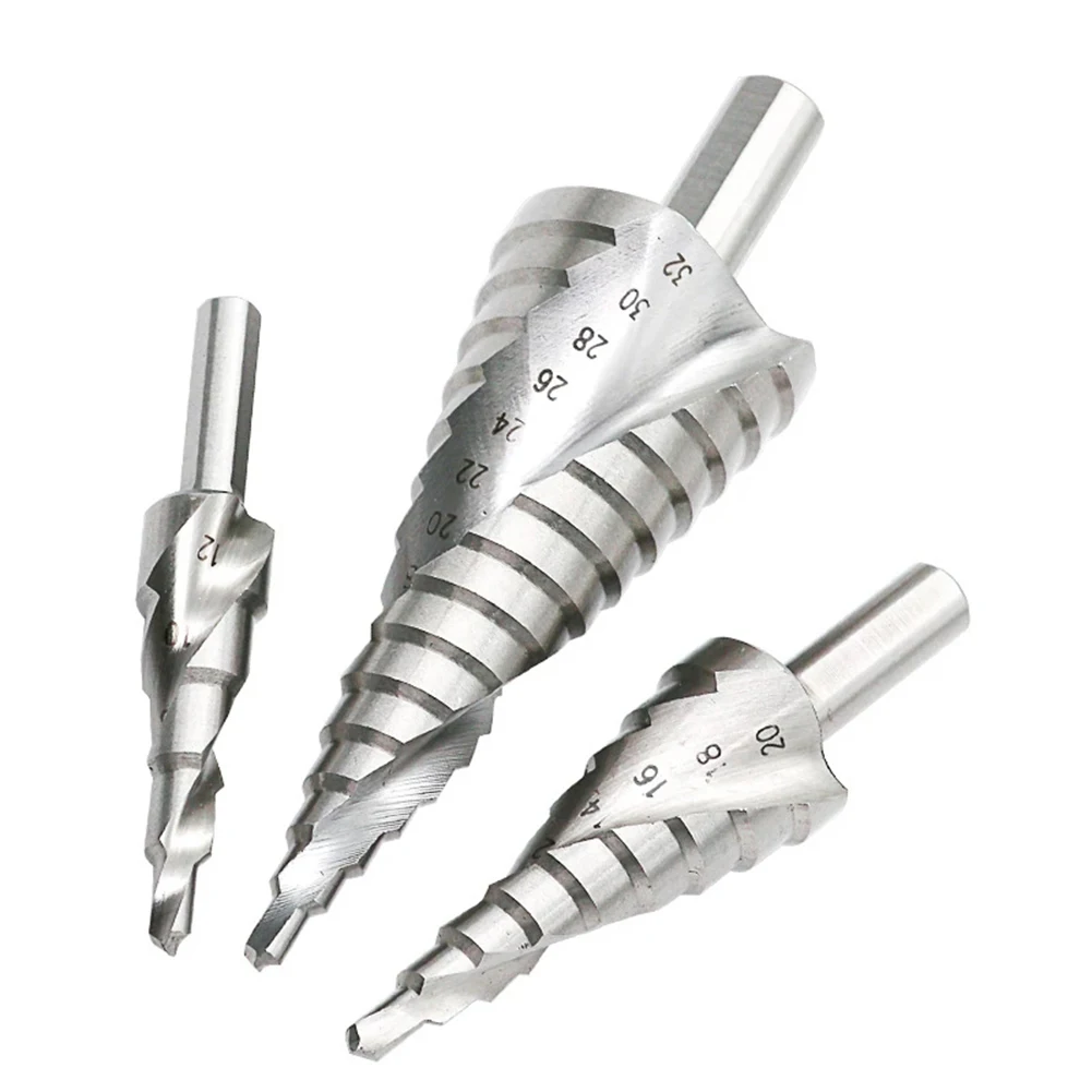 

4-12 4-20 4-32mm Step Drill Bit Spiral Groove Pagoda Hole Cutter Metal Cone Drill Bit Triangular Shank Hole Opener HSS