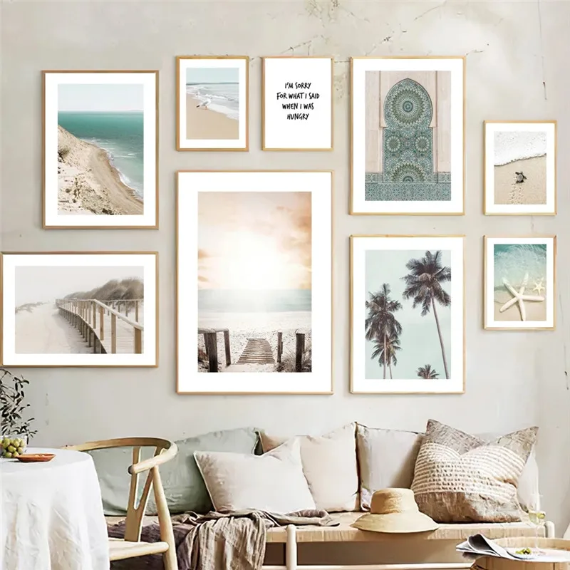 

Caribbean Beach Palm Tree Seagull Canvas Painting Sea Turtle Starfish Wall Art Poster Living Room Decoration Home Decor Picture