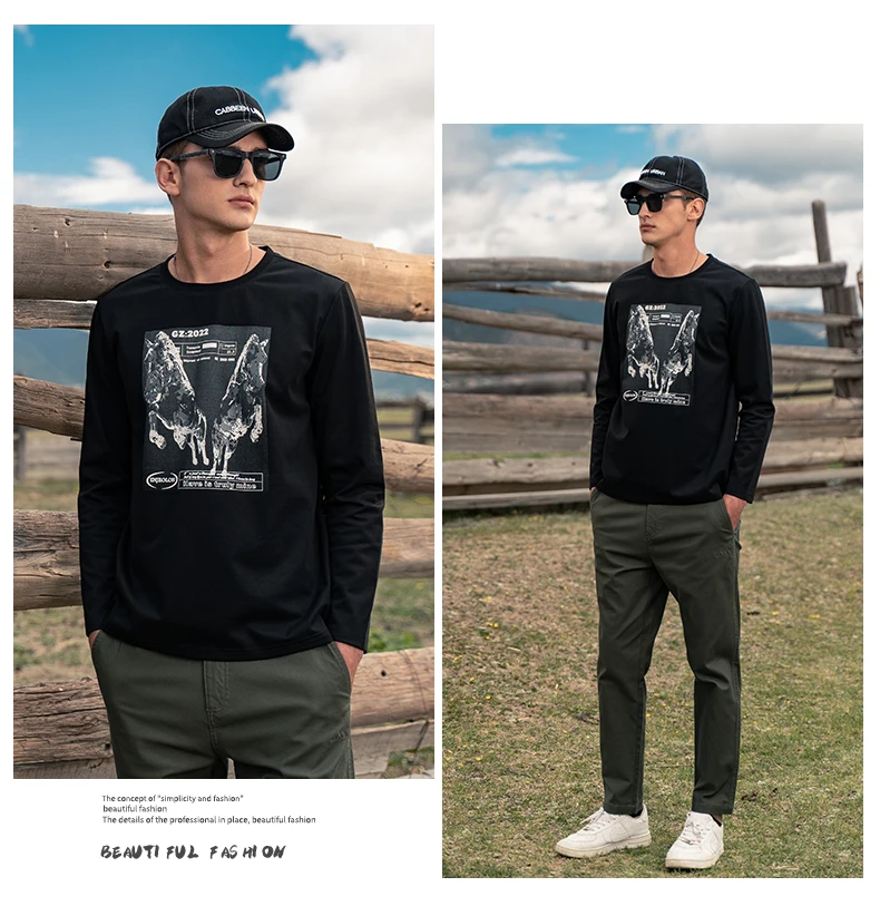 

6539 Silky and comfortable autumn new trendy brand printed t-shirt with men's long-sleeved T-shirt