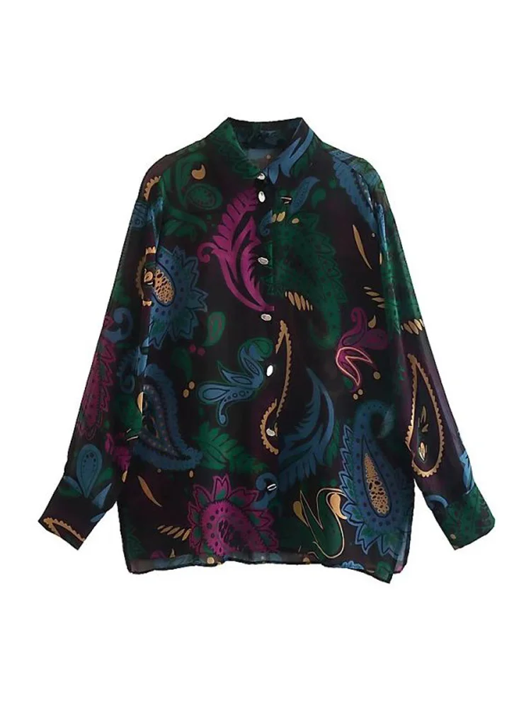 

Лето 2022, Женский шифоновый модный прозрачный женский топ с рисунком, элегантная уличная одежда