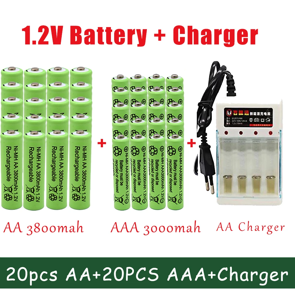 

1.2v AA 3800mah Ni-mh Rechargeable Batteries With Charger AAA 3000 Mah Battery For Clocks Mice Computers Toys Torch Batterie