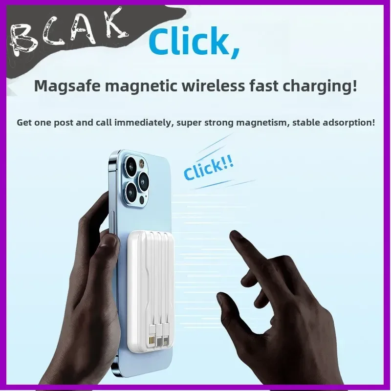 Фото Качественный магнитный беспроводной аккумулятор Magsafe, 10000 мАч, автономный кабель, сверхбыстрая зарядка, мобильный источник питания BCAK №3