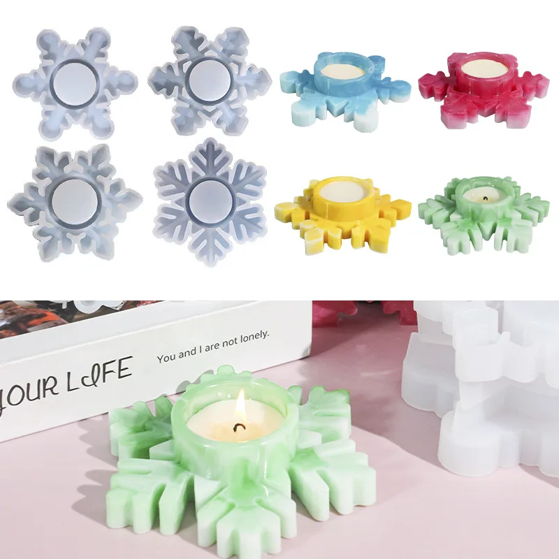 

E5 DIY Snowflake Candle Holder Silicone Mold Concrete Candlestick Mould Handmade Plaster Cement Resin Molds Christmas Decoration