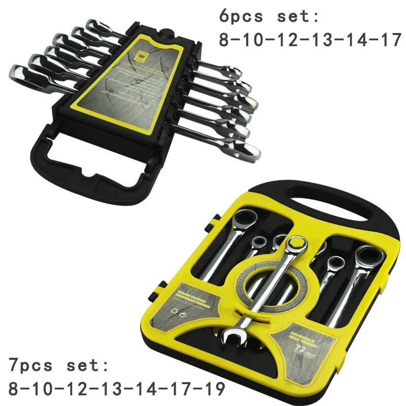 Набор комбинированных гаечных ключей с хромованадиевым кольцом и храповым