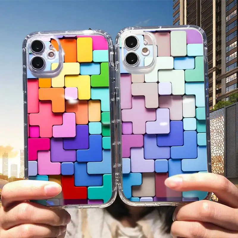 

Цветной блок, прозрачный чехол для iPhone 11 X Xr Xs 7 7P SE 2020 11 12 13 Max Pro Mini 8 Plus 6 6s Fq4d Pixel, мягкий чехол
