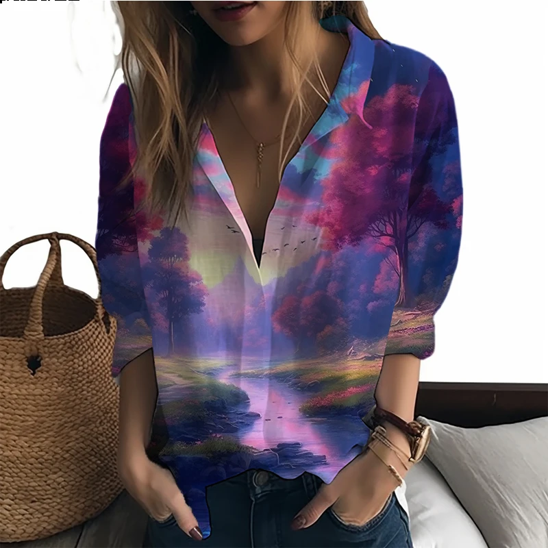 

Новая женская рубашка с 3D принтом Фэнтези долины мисс Рубашки стильные женские рубашки для отдыха модные уличные свободные женские рубашки