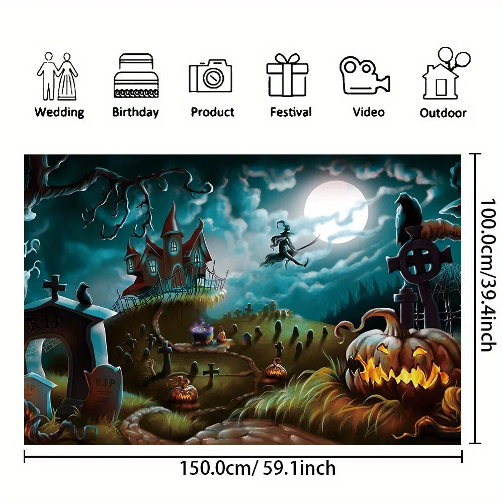 Фон для фотосъемки на Хэллоуин вельветовый узор с темным кладбищем каменной