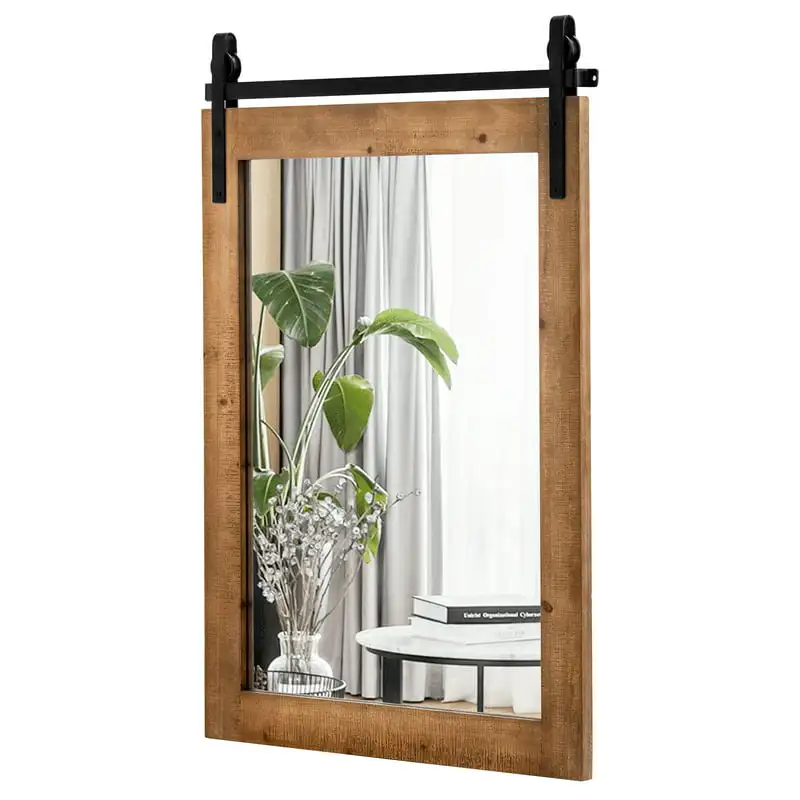 

Wall Mount Mirror Decor Vanity Mirror Wood Frame Barn Door Style Brown