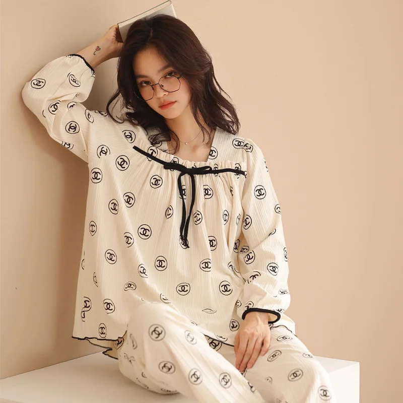 pajama women's autumn  winter new gongyanfeng long sleeve  lovely leisure loose large size home clothes suit