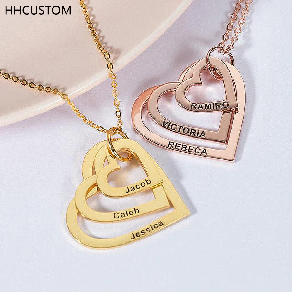 

HHCUSTOM Custom Name Necklaces With Heart Personality Stainless Steel 2-5 Nameplate Pendant For Women Family Jewelry Best Gift
