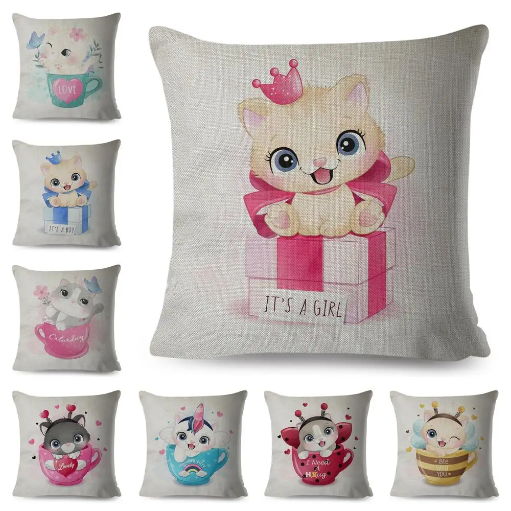 

Cartoon Cat Pet Animal Body Throw Pillow Case Cushion Cover Home Living Room Decorative Pillows For Sofa Bed Car 45*45 Nordic