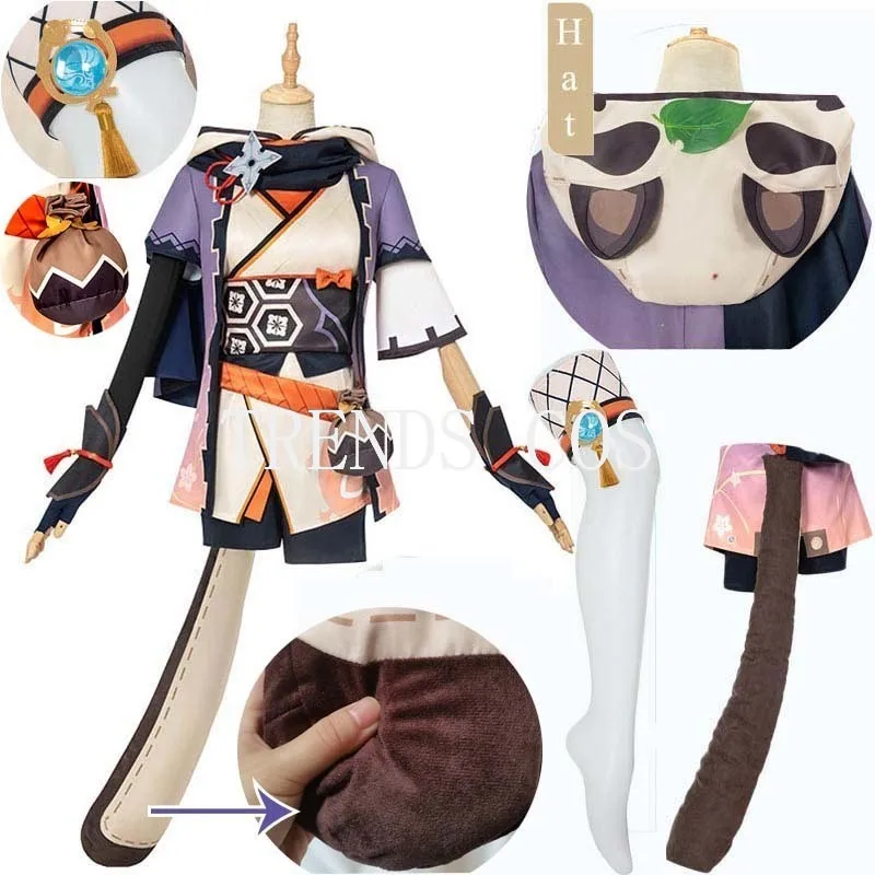 

Костюм для косплея Game Genshin Impact Honey Sayu, прекрасное платье, шапка, хвост, полный комплект, парик для косплея, для Хэллоуина