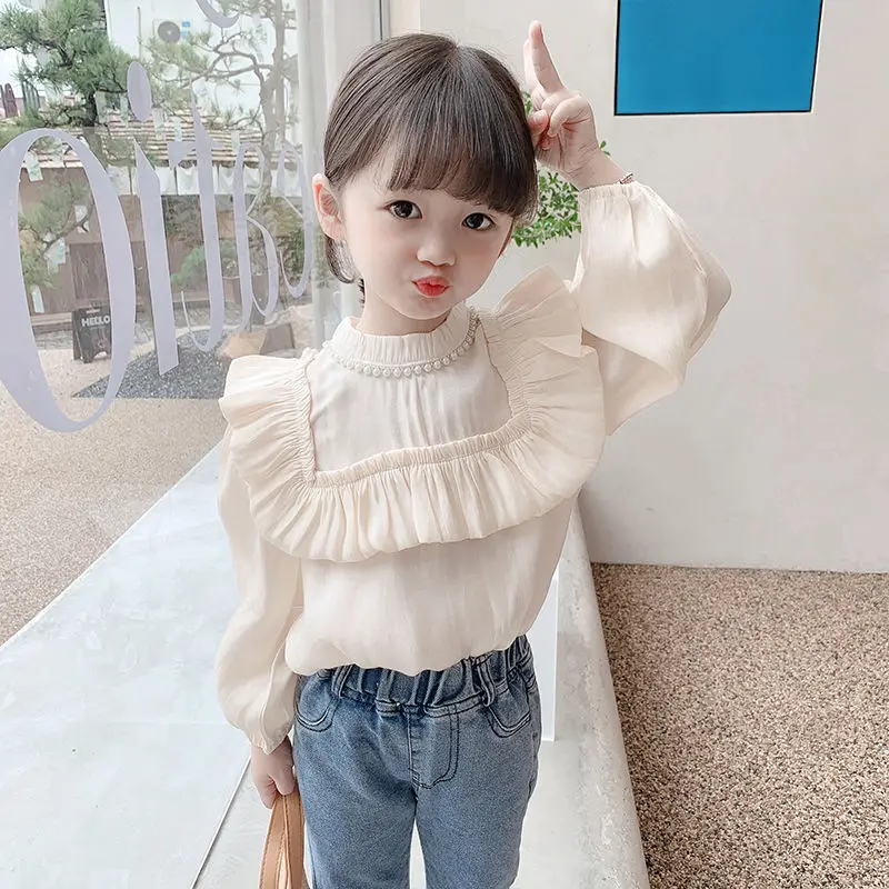 

Girls long sleeve Shirt New spring autumn bottoming shirts children's Korean fashion casual shirt baby kids girls tops P4 562