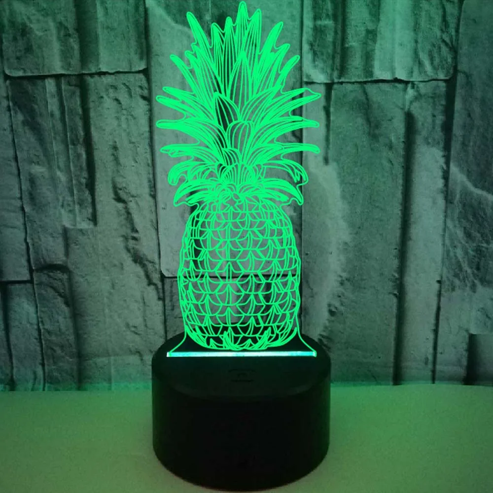 Ночник Nighdn в виде ананаса для детей 3D иллюзионная лампа 7 цветов светодиодный