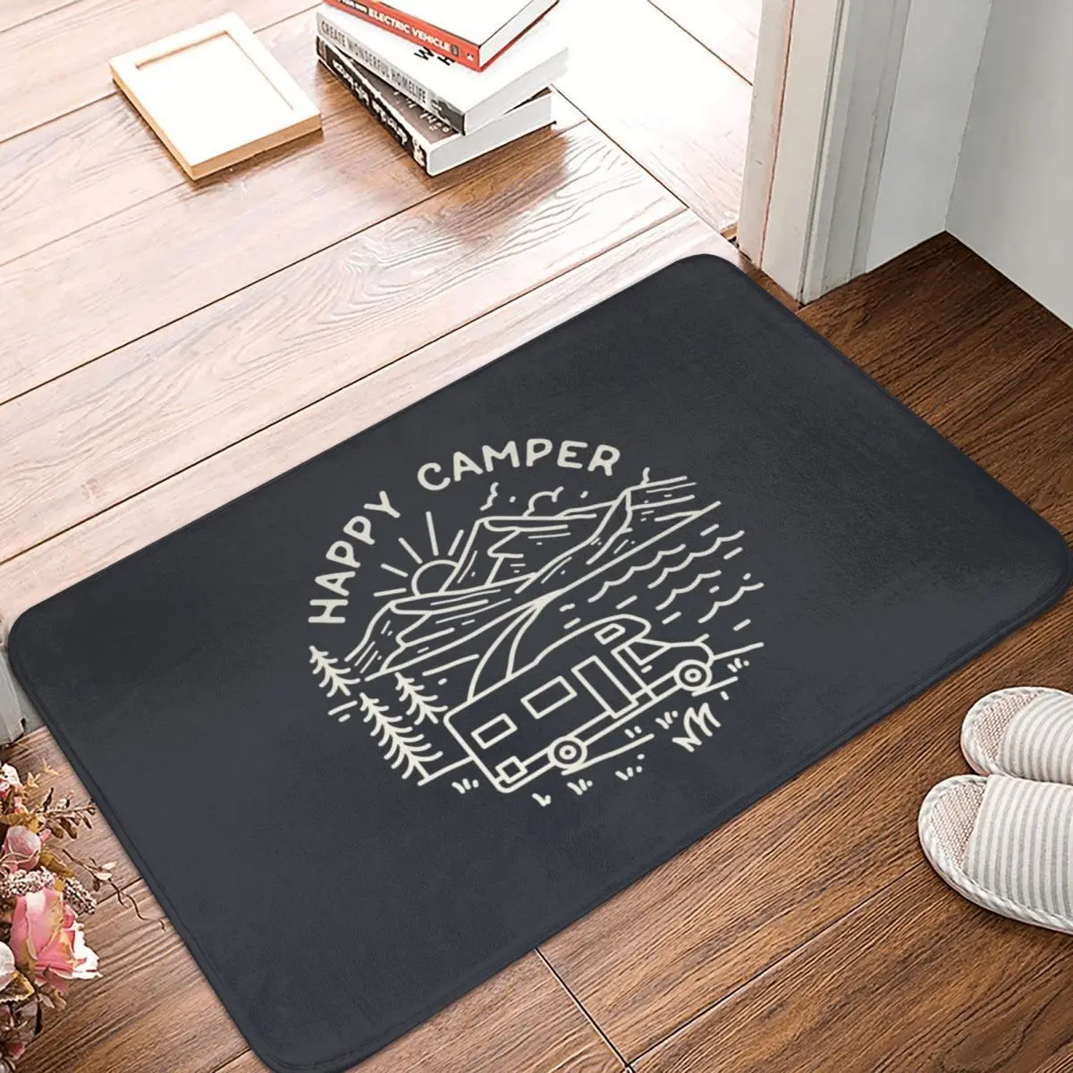 

Happy Camper Polyester Doormat Rug Carpet Mat Footpad Non-slip Absorbent Mat Front Room Corridor Kitchen Bedroom Balcony Toilet