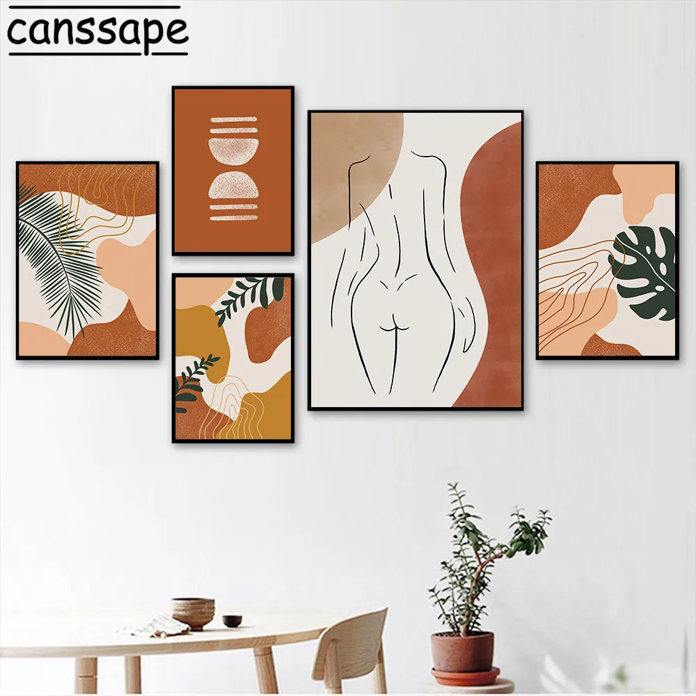 Постеры и принты в скандинавском стиле абстрактная линия холст живопись листья