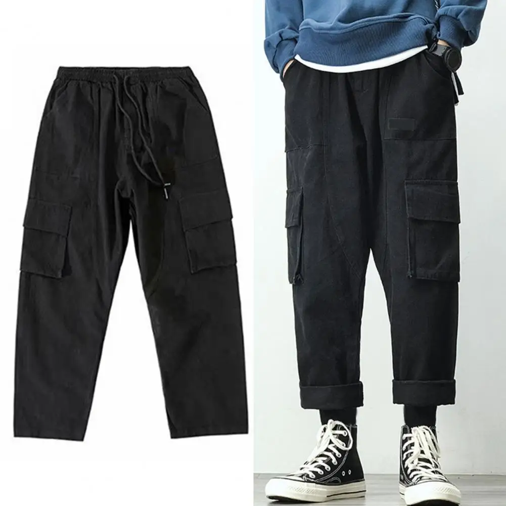 

Cargo Pants Men Streetwear Hip Hop Pants Elastic Waist Harem Ankle length Trouser Harajuku Casual Pocket Pants pantalones hombre