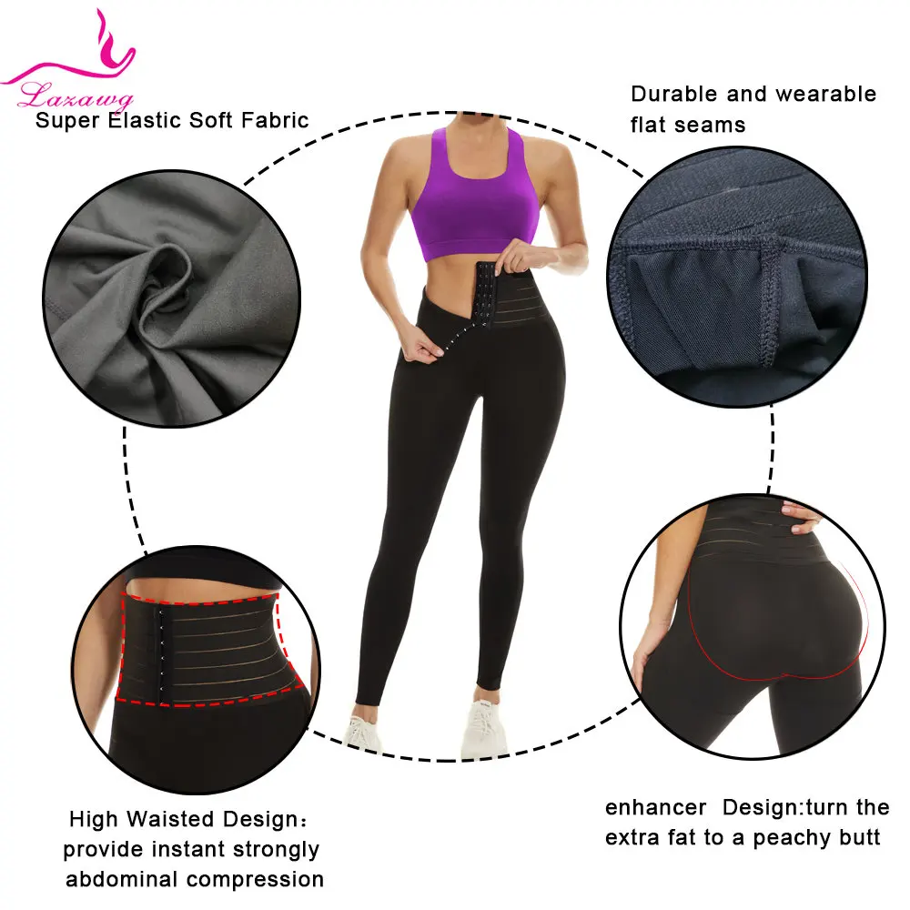 LAZAWG Yoga Pant for Women Flat Belly Leggings Tummy Control Trousers High Waist Ladies Body Shaper Slimming Sport Gym Workout