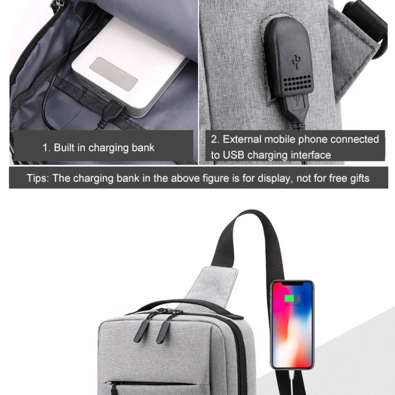 Mini Chest Bags For Men Casual Waist Bag Short Trip Travel Carry Bags Men's USB Charging Shoulder Crossbody Bags Nylon Handbags