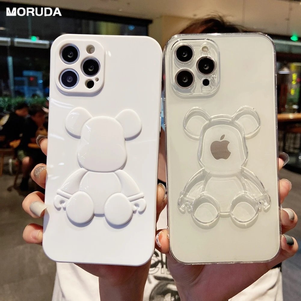 

Прозрачный силиконовый чехол с милым медведем для iPhone 13, 12, 11 Pro Max, Xs, X, Xr, 8, 7 Plus, SE 2020, 14 Pro Max, Противоударная задняя крышка