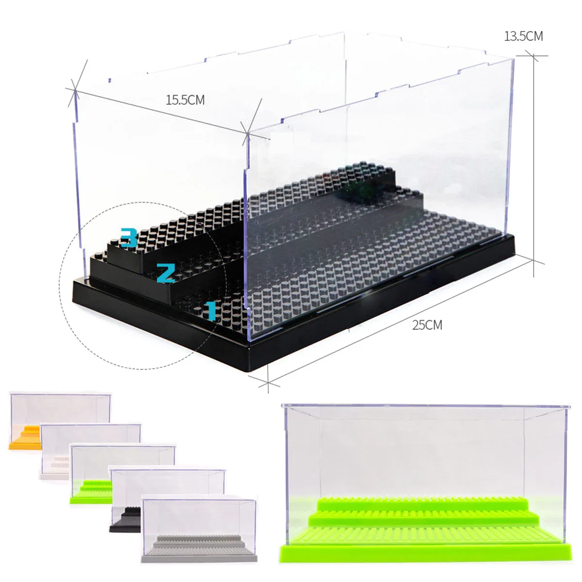 

1 Box 3 Steps Display Case/Box Dustproof Showcase Gray Base For Blocks Acrylic Plastic Display Box Case 25.5X15.5X13.8cm
