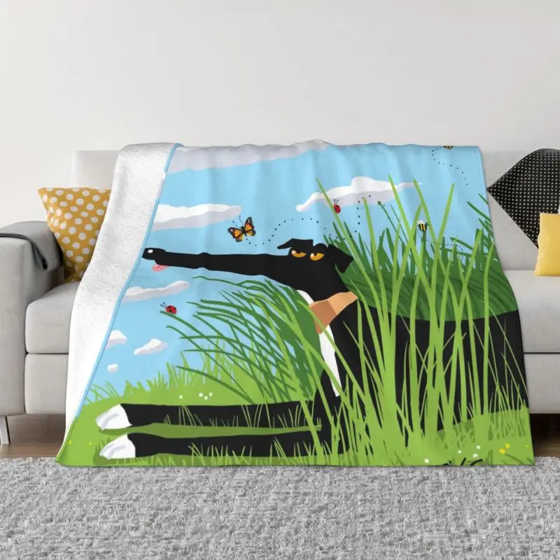 

Greyhound Whippet Dog Blankets Warm Flannel Cartoon Sighthound Pattern Throw Blanket for Bed Couch Bedspread