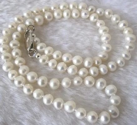 

Genuine! 7-8mm Natural White Akoya Cultured Pearl Hand Knotted Necklace 32"