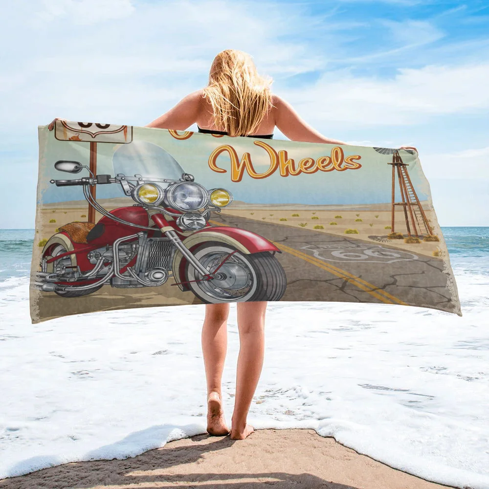 

Motorcycle Highway Retro Style Large Bath Towel Camping Bathroom Accessories Microfiber Beach Towel Home Bath Towels for Adults
