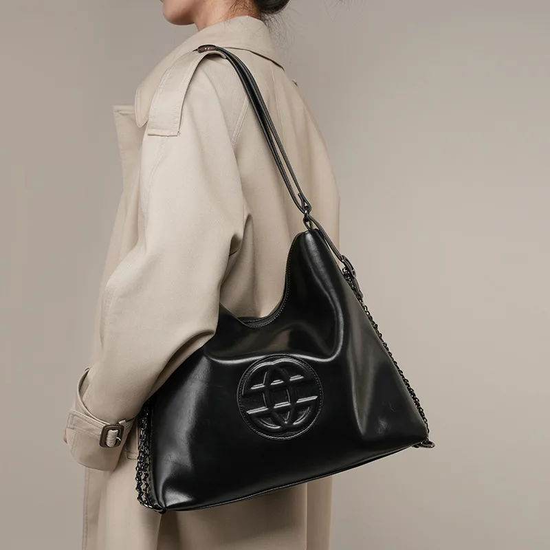 Large Capacity soft leather Luxury Tote Bag Women's Shopping shoulder Bag Genuine Leather Fashion Handbag Underarm Bag Cowhide