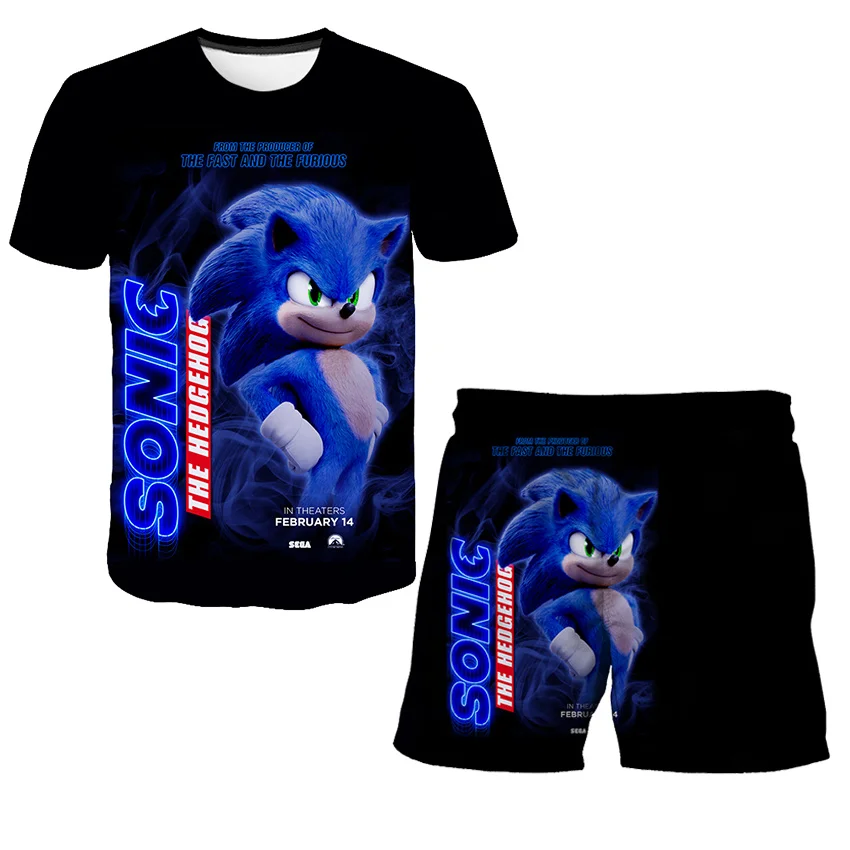 

summer new fashion super sonic T shirt suit 2022 kid boys girls new size 4-14T kids loose 3D print sonic suit T shirt+shorts