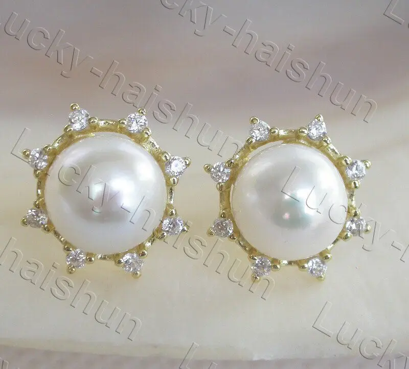 

AAA натуральные 13 мм круглые белые серьги с жемчугом ЮЖНОГО МОРЯ 925sc серебро c667