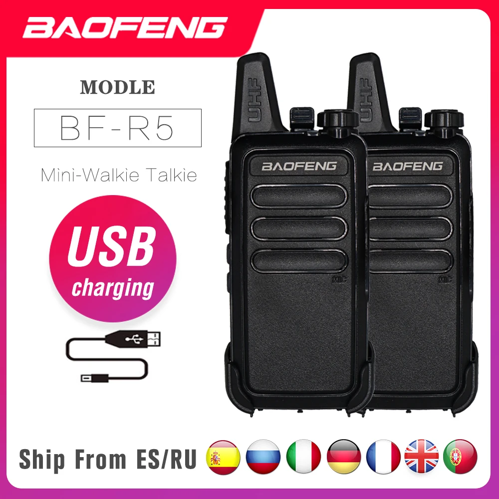 2PCS Baofeng BF-R5 Walkie Talkie 5W BF R5 USB Charging Two Way radio Portable CB Radio UHF 400-470MHz FM Transmitter Transceiver