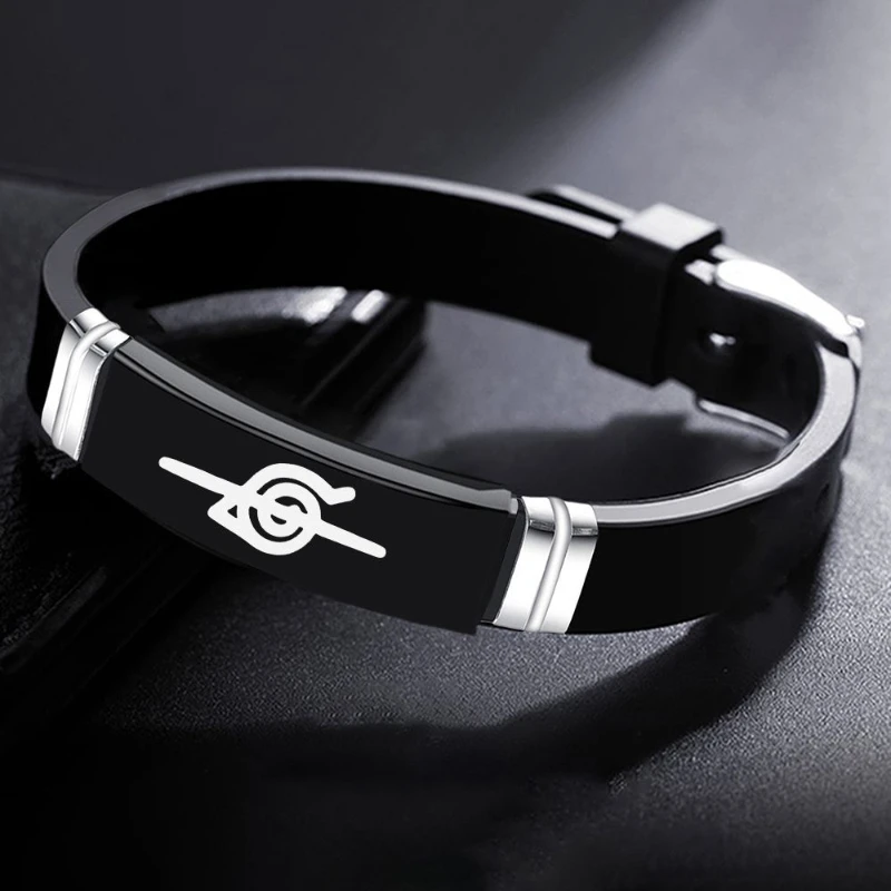 

2022 New Naruto Anime Cartoon Forehead Guard Logo Black Bracelet Role-playing Props Wristband Gothic Boy Accessories Jewelry