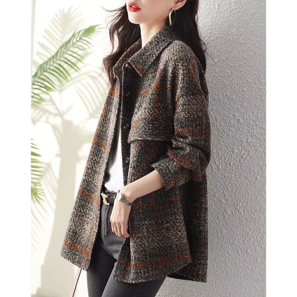 

LEOSOXS 2023 Autumn and Winter New Retro Style Lapel Tempered Korean Commute Korean Long -sleeved Shirt Outer Jacket