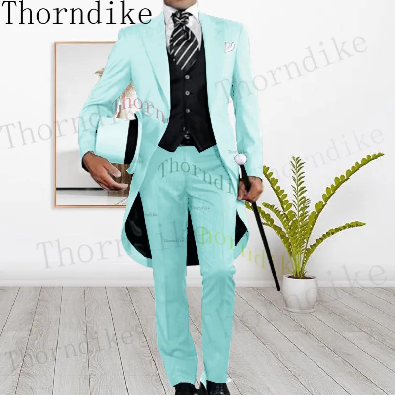 

Мужские костюмы из трех предметов Thorndike мятно-зеленого цвета, свадебные смокинги на заказ, облегающие мужские костюмы (пиджак + брюки + жилет)