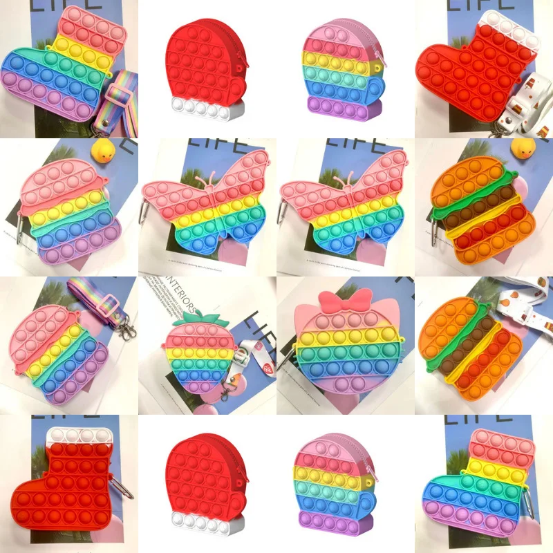 

Pop Its Rainbow Wallet Push Bubble Fidget Toy Squeeze Popper Stress Reliever Pop Its Finger Silicone Sensory Decompression Toys