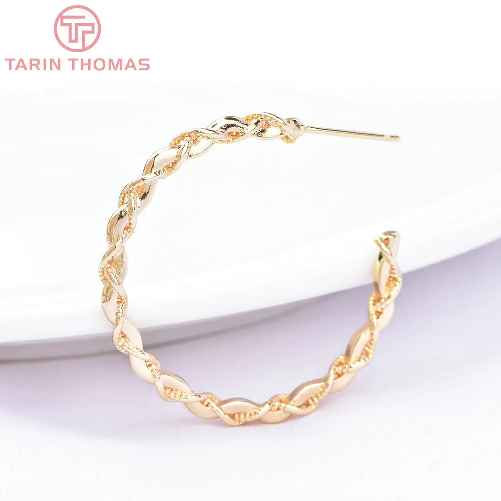 Латунные серьги-гвоздики с круглым переплетением, 4 шт., 35 мм, 24 Кар, Ювелирная фурнитура высокого качества «сделай сам» для изготовления украшений, аксессуары, оптовая продажа, (6673)