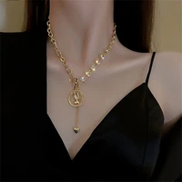 fashion metal coin chain necklace temperament inlaid with diamond y clavicle chain short style choker