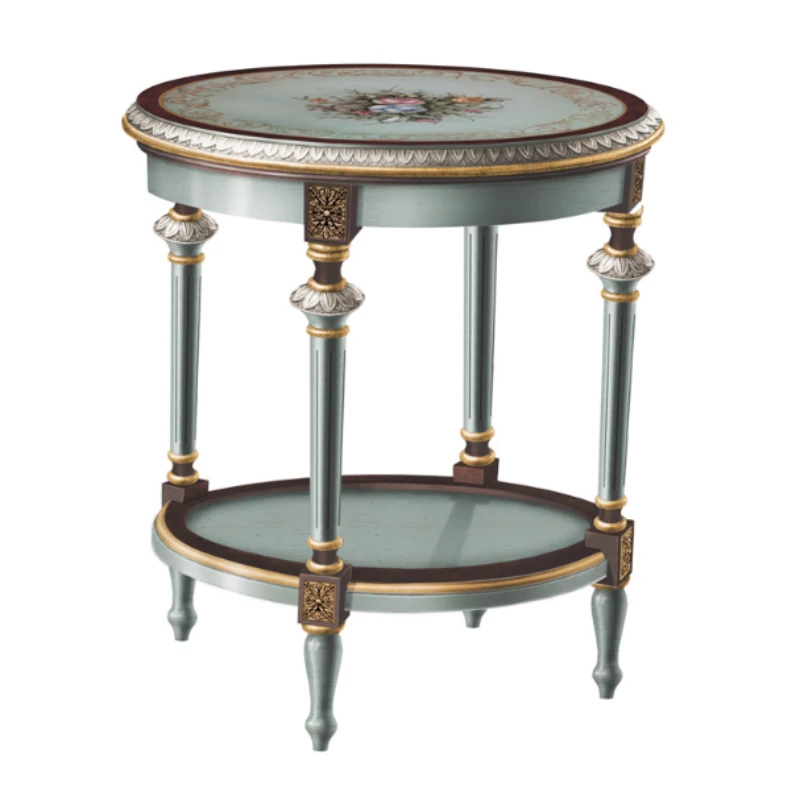 

French Village Style Solid Wood Floral Hand Painted Floral Retro Round Small Coffee Table For Living Room BF05-HJ102