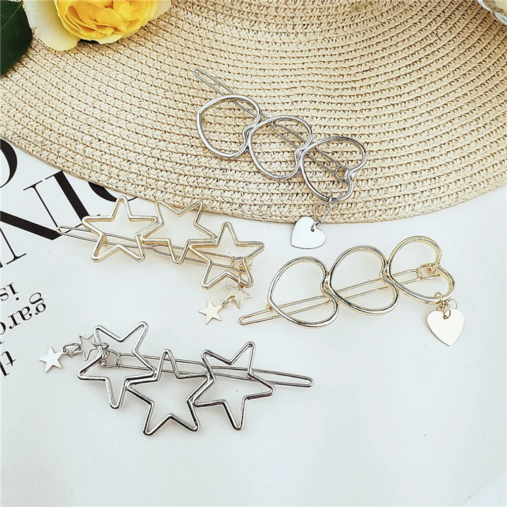 

4pcs Star Heart Shaped Delicate Hair Clips Barrettes Hairpins Hair Side Clips for Ladies