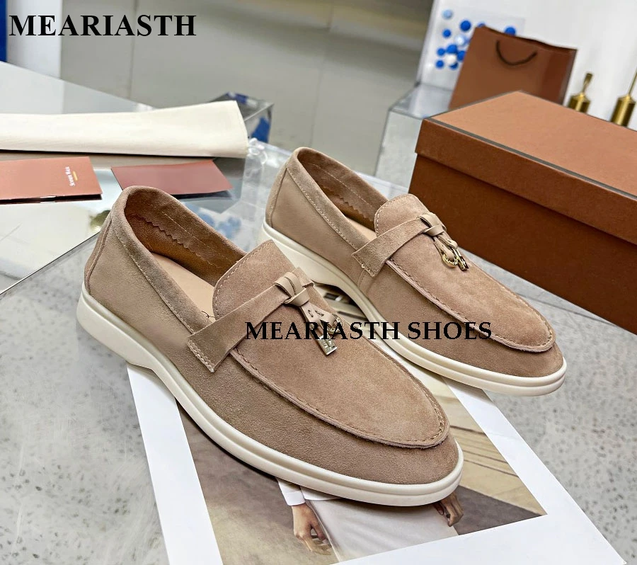 

Summer Walk Shoes Women Flats Kid Suede Leather Slip-on Lazy Loafer Metal Lock men Causal Moccasin Comfortable Driving Shoes