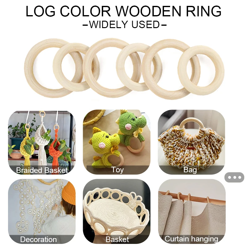 

Unfinished Solid Natural Wooden Teething Ring Wood Circle Rings For DIY Craft Jewelry Making Macrame Wood Hoop