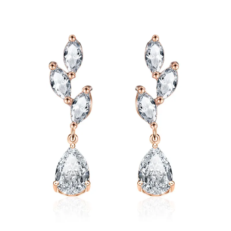 

2022 Fashion White Color Flower Shape Cubic Zircon Water Drop Pendant Dangle Earrings for Women Bridal Wedding Earring Jewelry