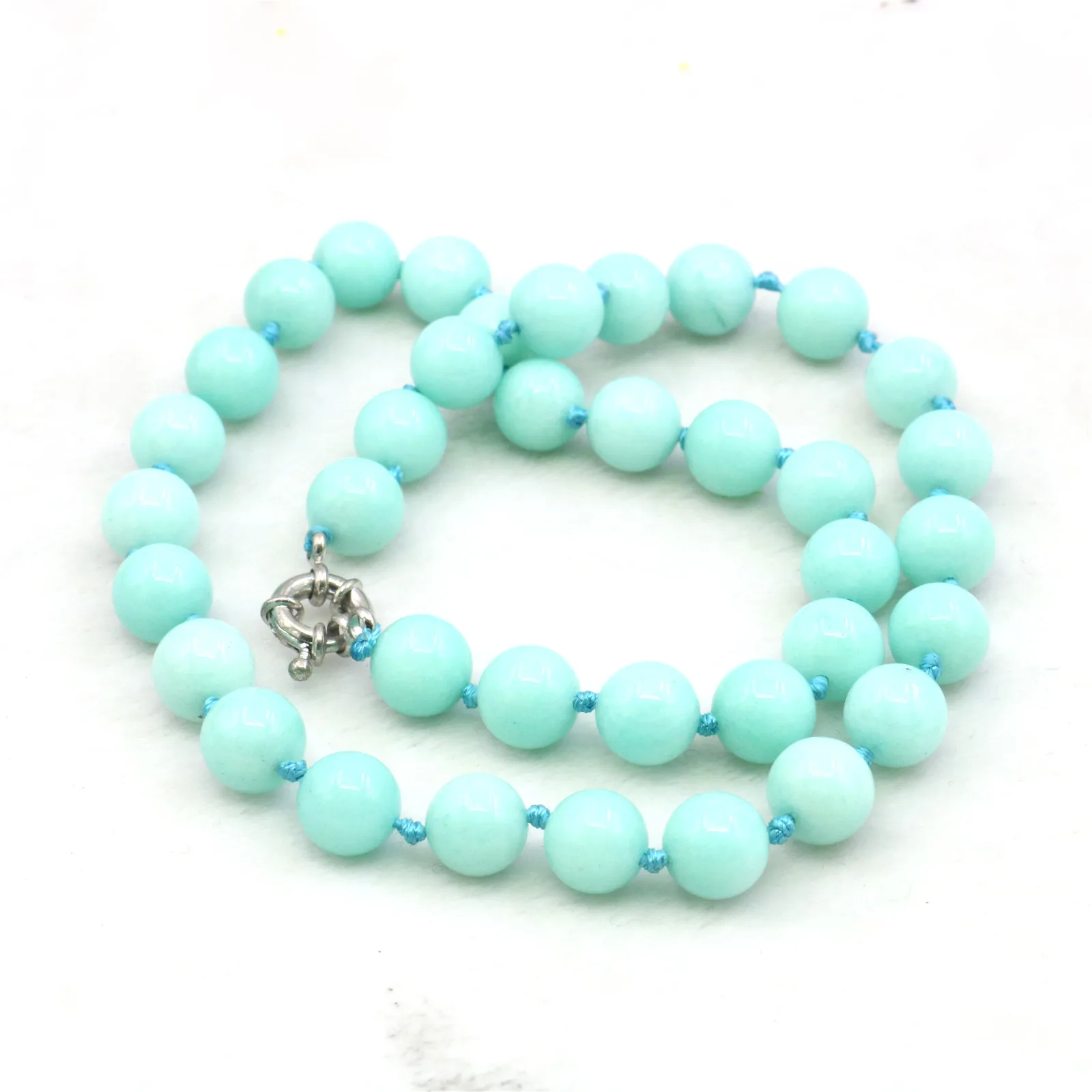 

10mm Round Sky Blue Jades Chalcedony Necklace Natural Stone Hand Made Women Neckwear DIY Fashion Jewelry Making Design