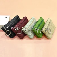 braided leather mini wallet small coin purse for women zipper woven money change bag pouch earphone organizer with keychain