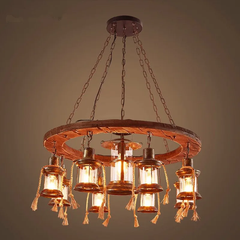 Vintage Attic Boat Wooden Chandelier Restaurant Bar Coffee Shop Creative Industrial Style American Personality Pendant Lamp